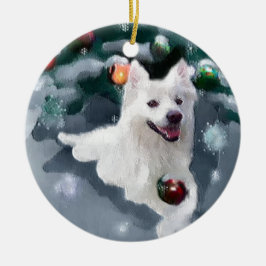 アメリカのエスキモー犬のクリスマス セラミックオーナメント