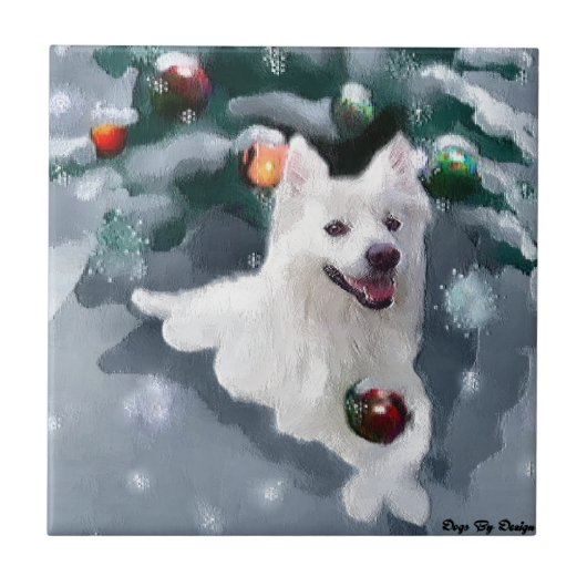 アメリカのエスキモー犬のクリスマス タイル (正面)