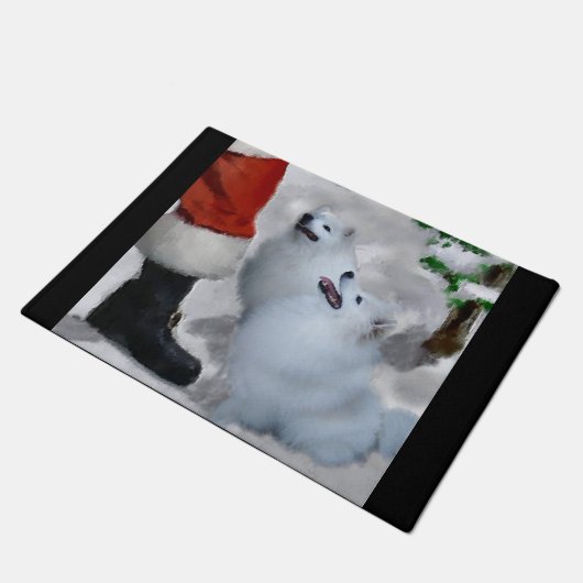 アメリカのエスキモー犬のクリスマス ドアマット (アングル)