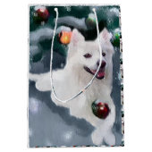 アメリカのエスキモー犬のクリスマス ミディアムペーパーバッグ (正面)