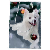 アメリカのエスキモー犬のクリスマス ミディアムペーパーバッグ (裏面)