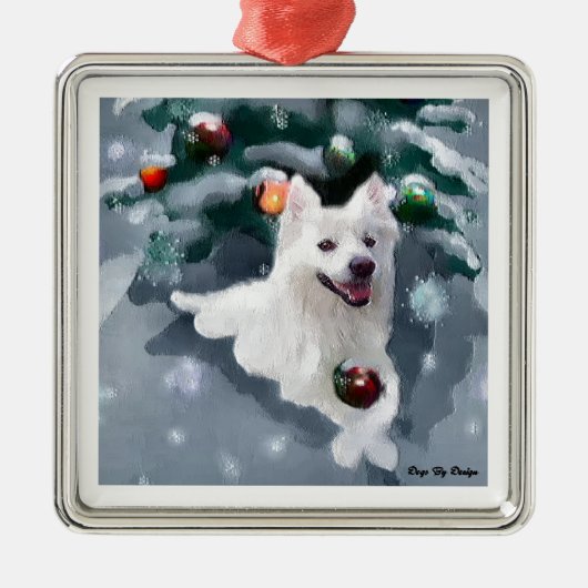 アメリカのエスキモー犬のクリスマス メタルオーナメント (正面)
