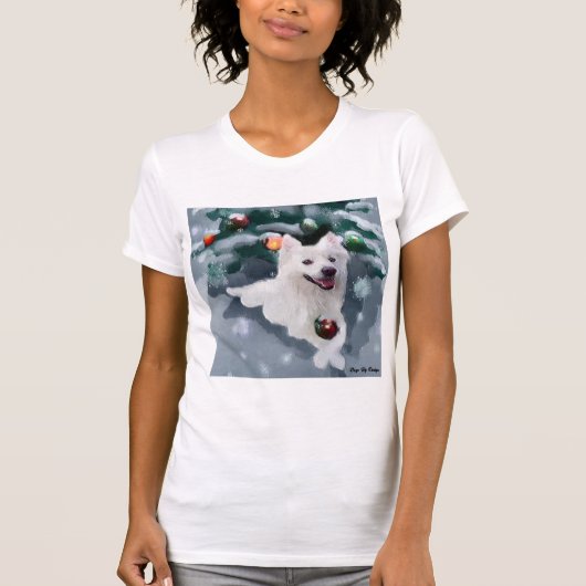 アメリカのエスキモー犬のクリスマス Tシャツ (正面)