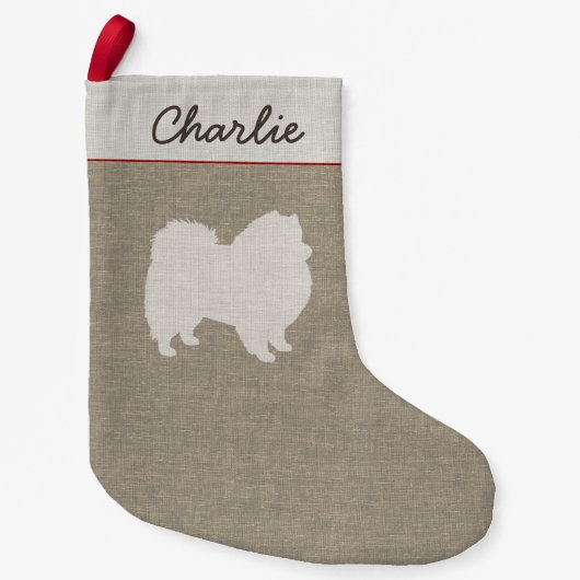 アメリカのエスキモー犬のシルエットのEskieの休日のクリスマス スモールクリスマスストッキング (正面)