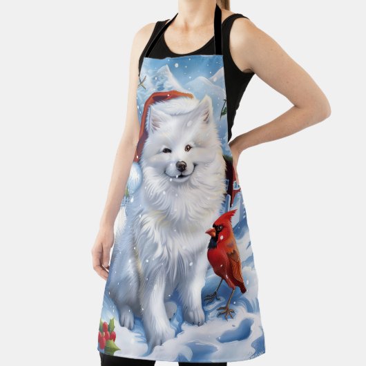 アメリカのエスキモー犬の冬のワンダーランドクリスマス エプロン (インサイチュ)