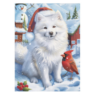 アメリカのエスキモー犬の冬のワンダーランドクリスマス テーブルクロス