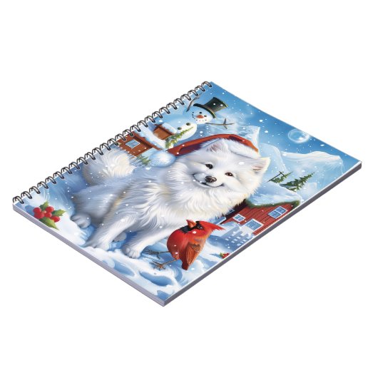 アメリカのエスキモー犬の冬のワンダーランドクリスマス ノートブック (左側)