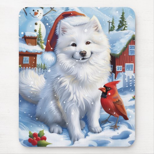 アメリカのエスキモー犬の冬のワンダーランドクリスマス マウスパッド (正面)