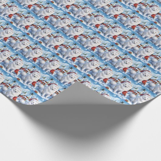 アメリカのエスキモー犬の冬のワンダーランドクリスマス ラッピングペーパー (角)