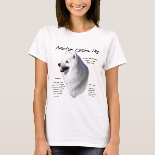 アメリカのエスキモー犬の歴史；全てエスキーズ Tシャツ (正面)