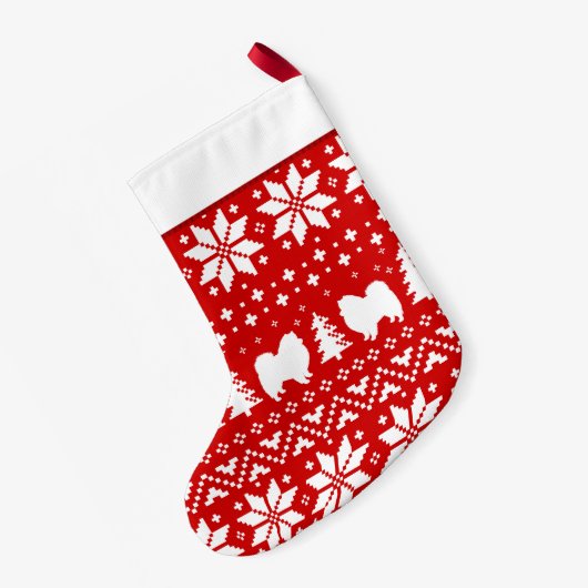 アメリカのエスキモー犬はパターンEskiesのシルエットを描きます スモールクリスマスストッキング (裏面 (吊り時))