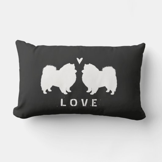 アメリカのエスキモー犬は愛のシルエットを描きます ランバークッション (正面)