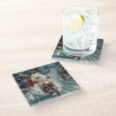 アメリカのエスキモー犬オートバイクリスマスに乗る ガラスコースター (アングル)