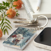 アメリカのエスキモー犬オートバイクリスマスに乗る キーホルダー (正面右)