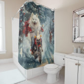 アメリカのエスキモー犬オートバイクリスマスに乗る シャワーカーテン (インサイチュ)