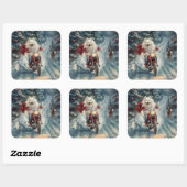 アメリカのエスキモー犬オートバイクリスマスに乗る スクエアシール (シート)