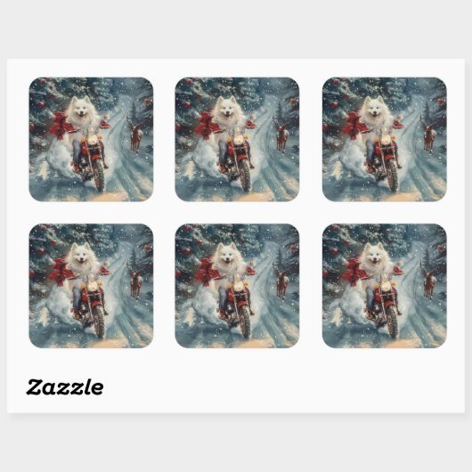 アメリカのエスキモー犬オートバイクリスマスに乗る スクエアシール (シート)