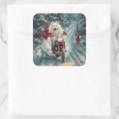 アメリカのエスキモー犬オートバイクリスマスに乗る スクエアシール (バッグ)