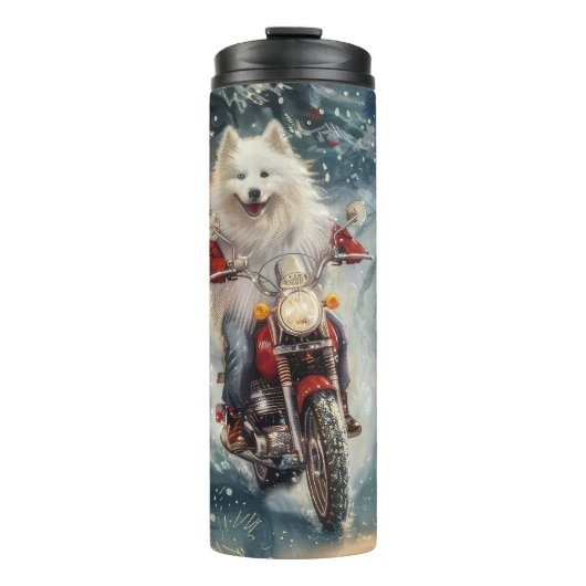 アメリカのエスキモー犬オートバイクリスマスに乗る タンブラー (正面)