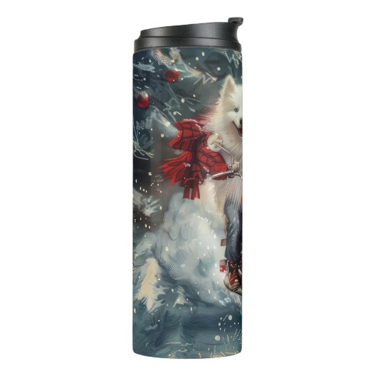 アメリカのエスキモー犬オートバイクリスマスに乗る タンブラー (回転左)