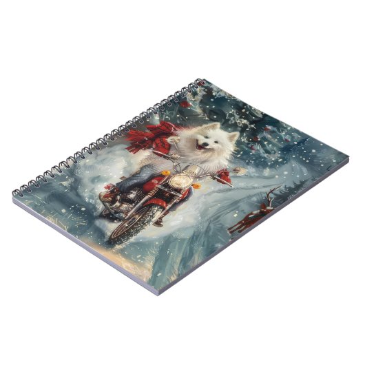 アメリカのエスキモー犬オートバイクリスマスに乗る ノートブック (左側)