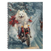 アメリカのエスキモー犬オートバイクリスマスに乗る ノートブック (正面)