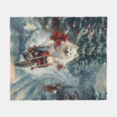 アメリカのエスキモー犬オートバイクリスマスに乗る フリースブランケット (正面(横))