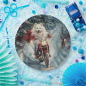 アメリカのエスキモー犬オートバイクリスマスに乗る ペーパープレート (パーティー)