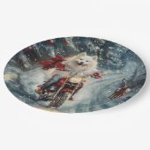 アメリカのエスキモー犬オートバイクリスマスに乗る ペーパープレート (アングル)