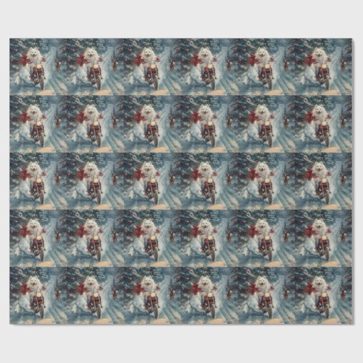 アメリカのエスキモー犬オートバイクリスマスに乗る ラッピングペーパー (フラット)