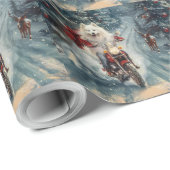 アメリカのエスキモー犬オートバイクリスマスに乗る ラッピングペーパー (ロールコーナー)