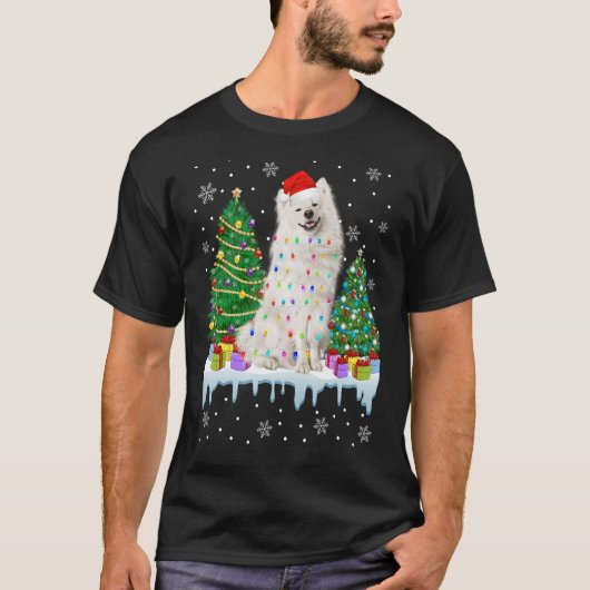 アメリカのエスキモー犬クリスマスツリーは子犬を点灯 Tシャツ (正面)
