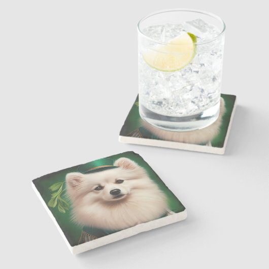 アメリカのエスキモー犬サンパトリックのデイドレス ストーンコースター (横)