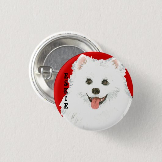 アメリカのエスキモー犬色のブロック 缶バッジ (正面&裏面)