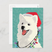 アメリカのエスキモーSamoyedかわいい子犬のクリスマス シーズンポストカード (正面/裏面)