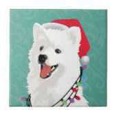 アメリカのエスキモーSamoyedかわいい子犬のクリスマス タイル (正面)