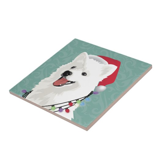 アメリカのエスキモーSamoyedかわいい子犬のクリスマス タイル (側面)