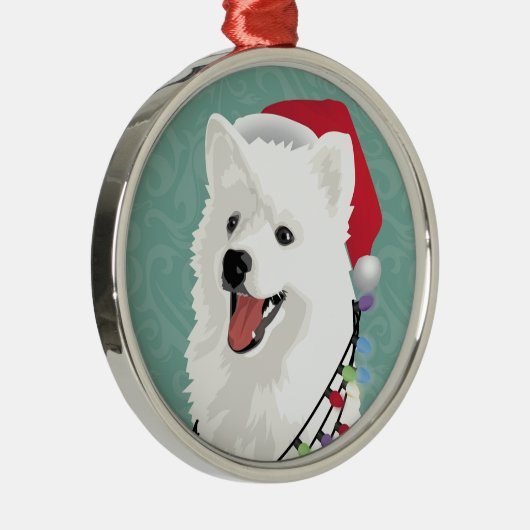 アメリカのエスキモーSamoyedかわいい子犬のクリスマス メタルオーナメント (右)