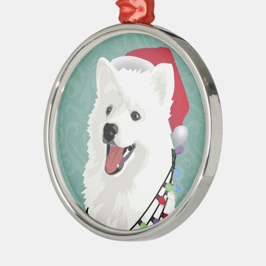 アメリカのエスキモーSamoyedかわいい子犬のクリスマス メタルオーナメント (左)