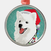 アメリカのエスキモーSamoyedかわいい子犬のクリスマス メタルオーナメント (正面)