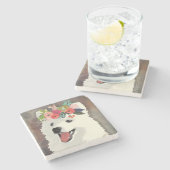 アメリカのエスキモ犬が花冠を生む ストーンコースター (横)