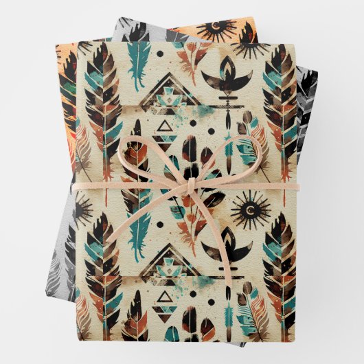 アメリカのエスニック・エスニック・エスニック・エスニック・アートの水の色パターン ラッピングペーパーシート (インサイチュ)