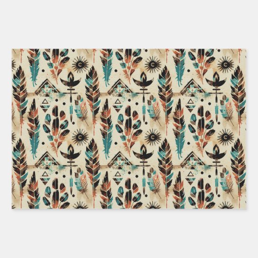 アメリカのエスニック・エスニック・エスニック・エスニック・アートの水の色パターン ラッピングペーパーシート (正面)