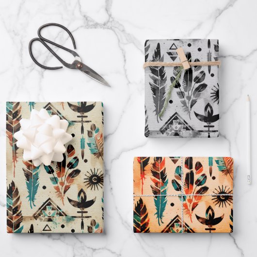 アメリカのエスニック・エスニック・エスニック・エスニック・アートの水の色パターン ラッピングペーパーシート (正面)