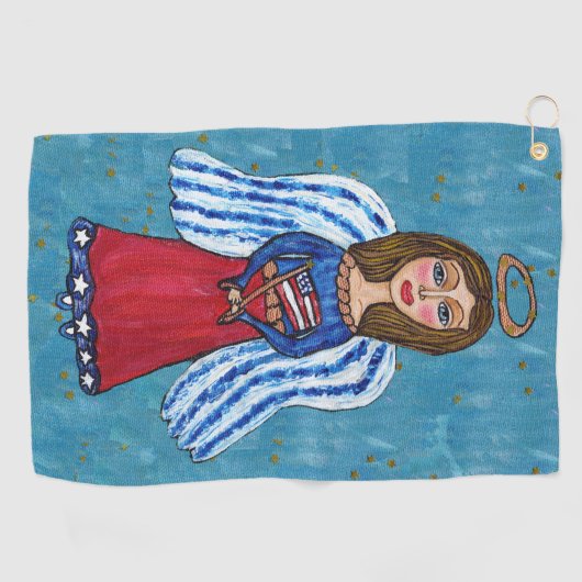アメリカのエンジェルブルーアイズアメリカ国旗の金ゴールド星 ゴルフタオル (横)