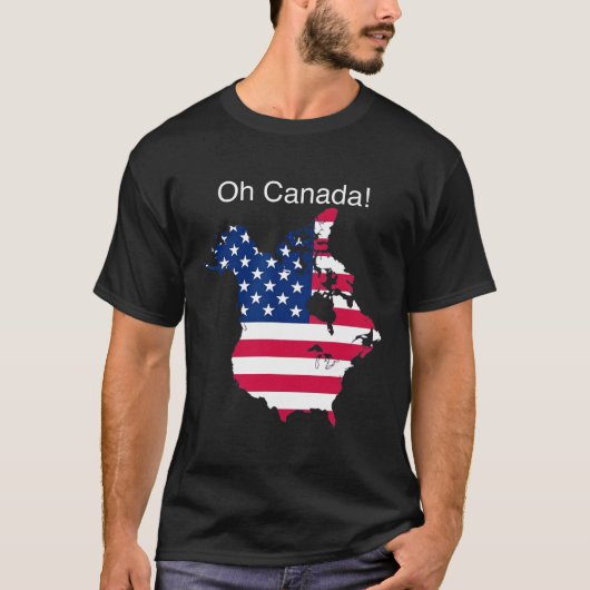 アメリカのオおもしろいカナダトランプの地図2 Tシャツ (正面)