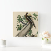 アメリカのオードボンの鳥の茶色のペリカン スクエア壁時計 (ホーム)