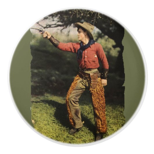 アメリカのカウボーイガンズリンガー引き出しプル セラミックノブ (正面)