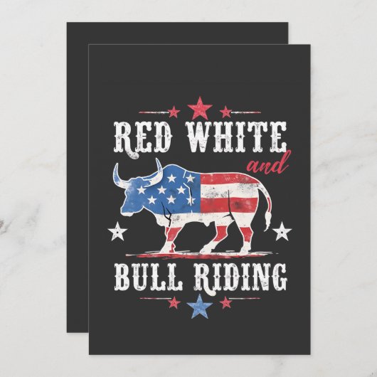 アメリカのカウボーイズに乗る赤い白と牛 招待状 (正面/裏面)