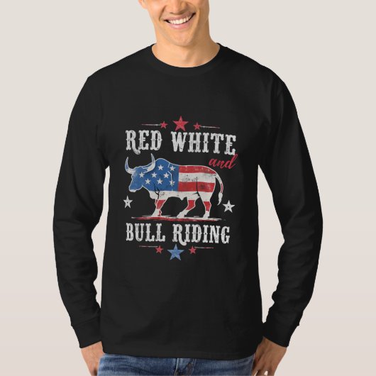 アメリカのカウボーイズに乗る赤い白と牛 Tシャツ (正面)